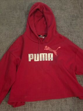 Puma Hot Pink Cropped Hooded Sweatshirt